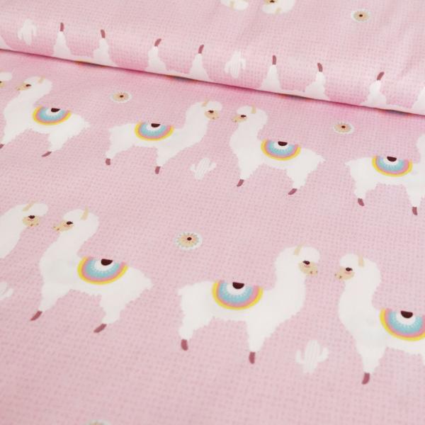 Baumwoll Druck Lama auf Rosa